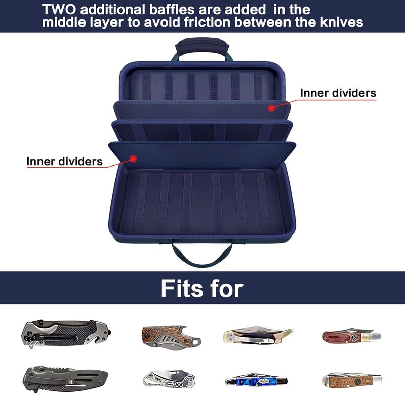 casmilee Knife Display Case for 64+ Pocket Knives, Folding Knives Cases for Collections, Butterfly Knife Storage Bag Holder Roll Organizer for Survival, Tactical, Outdoor, Kitchen, EDC Mini (Blue) - Image 2